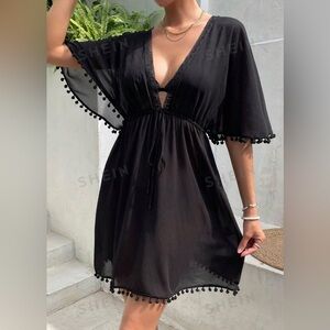 SHEIN Swim 🌸Pom Pom🌸 Trim Tie Front Cover Up - SZ M
